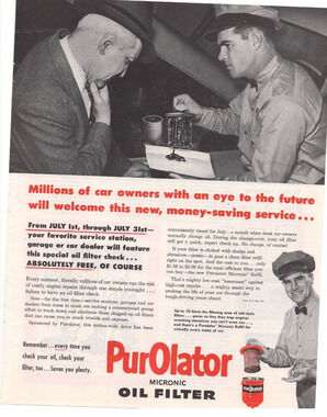 Vintage Original Purolator Magazine Advertisement 1951 Automobilia Petroliana